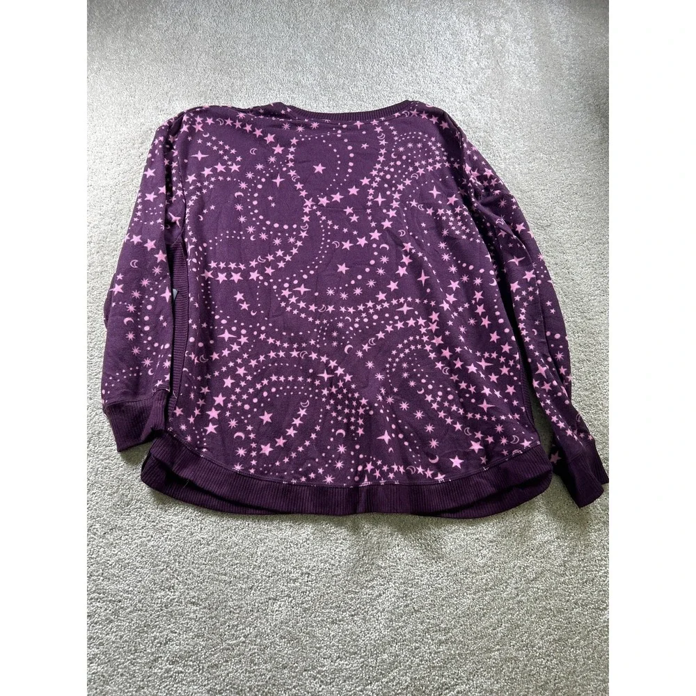 Cuddl Duds Sweatshirt Womens 1X Purple Star Print Lounge Pullover‎ Pajama Top
